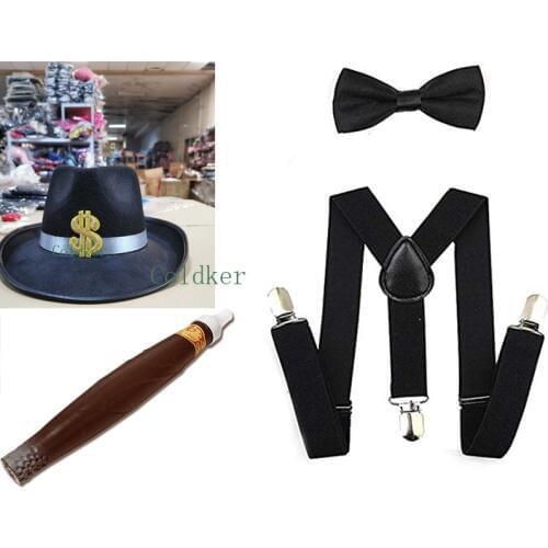 Cosplay Costumes 1920 Black Hat Costume Fancy Dress Party Mens Adult Gangster Outfit Necklace Tie