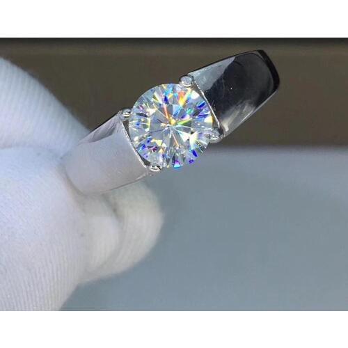 Round Silver Moissanite Ring 1ct 6.50mm D VVS Luxury Moissanite Weding Ring for Mens