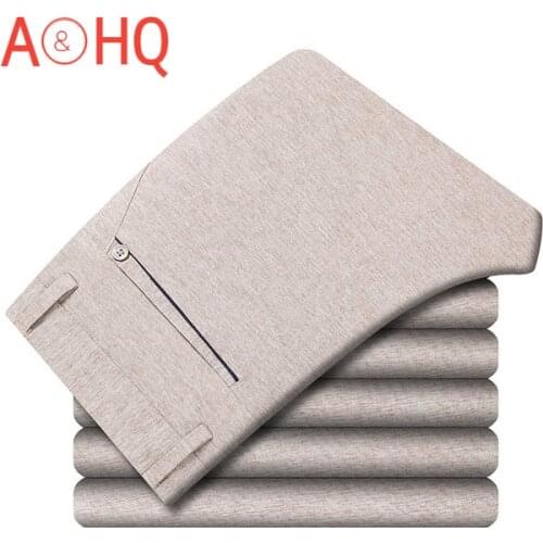 Linen Men Suit Pants Classic Straight Summer Thin 2021 Office Mens Dress Trousers Formal Business Pant