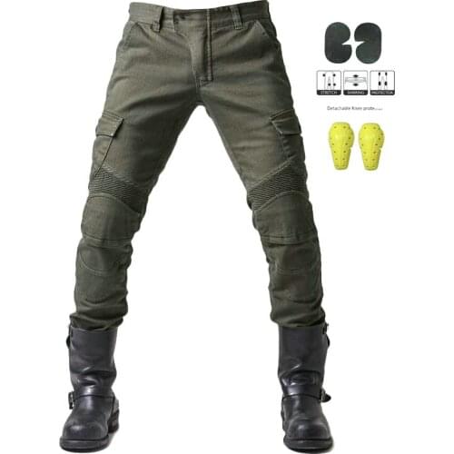 Motorcycle Riding Jeans Casual Anti-fall Pants Protective Pants 06 Black Green Send Protective Gear Men