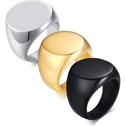 Big Large Black Gold Silver Color Male Men Statement Round Solid Rings Stainless Steel Fashion Jewelry Size 8 9 10 11 12 13