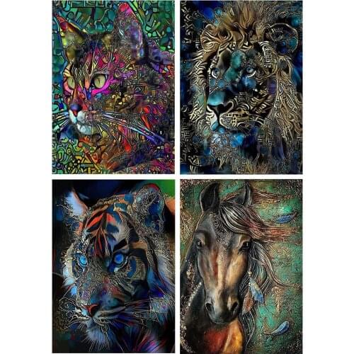 DIY 5D Diamond Painting Animal Lion wolf Cross Stitch Kit Full Round Drill Embroidery Mosaic Art Picture Home Decor Gift