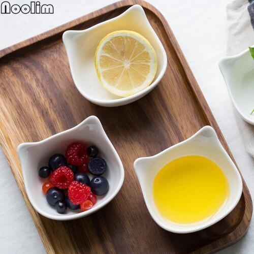 NOOLIM 4 Pcs Ceramic Cat Bowl White Porcelain Cartoon Fruit Snack Childrens Supplements Bowl