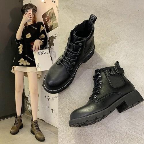 Nausk Handsome Martin Boots Womens British Style New Autumn and Winter Womens Boots Short Boots Plus Velvet Warm Womens Shoes