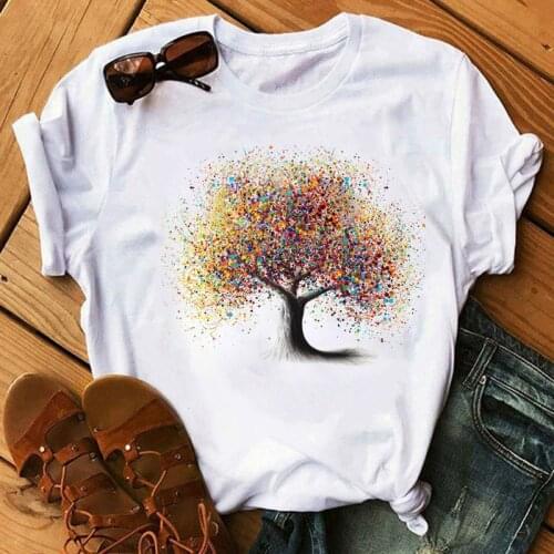New Women T Shirt Rainbow Tree Printed Tops Female Summer Cute Tee Shirts Ladies Women Short Sleeve Graphic Tee Shirt Clothing