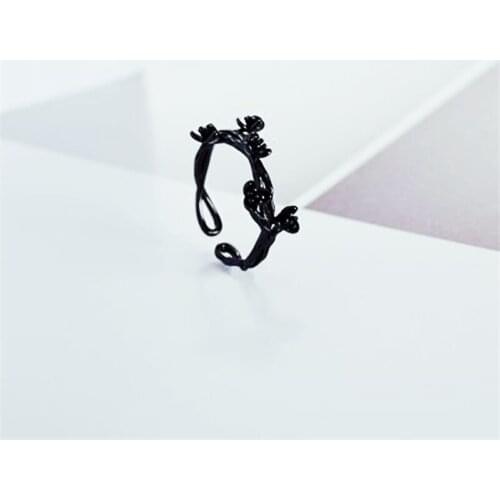 New Silver Color Black Flower Rings for Women Adjustable Size Rings Fashion Wedding Jewelry Anillos Mujer