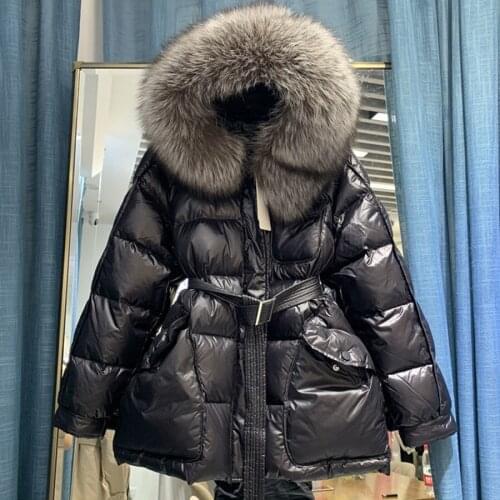 Real Natural Fox Fur Winter White Duck Dowm Parka Coat For Women hooded Short Puffer Jacket Female Warm Loose Black Snow Outwear