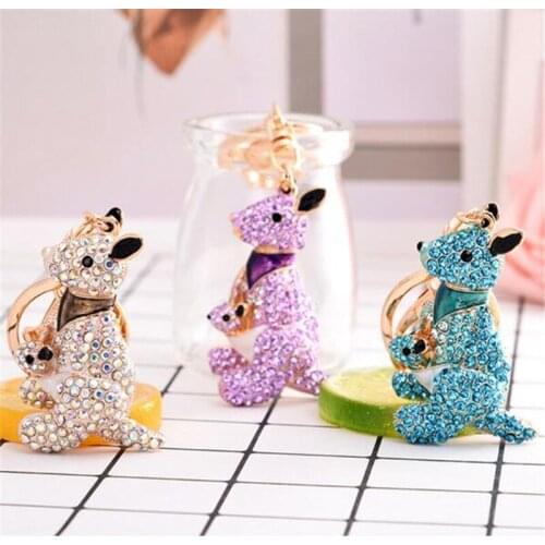 Crystal Animal Rhinestone Kangaroo Keychain Cute Car Key Ring Glamour Jewelry Female Bag Pendant Accessories Key Chains