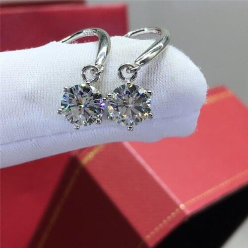 Silver Diamond Test Passed Excellent Cut Total 2 Carat D Color Round High Quality Moissanite Drop Earrings Silver 925 Jewelry