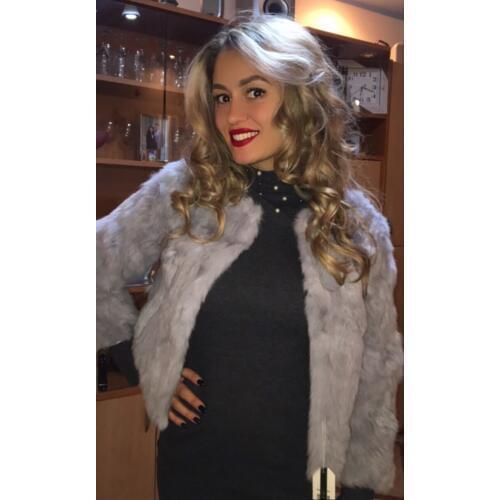 Genuine Full Pelt Fur Jacket Womens Design Rabbit Fur Coat Natural Wholeskin Fur Coat O-Neck Fashion Slim Thin Rabbit Fur Coat