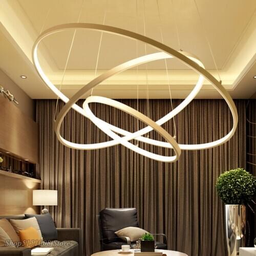 Modern LED Pendant lights for living dining room white golden black Circle Rings aluminum body pendant Lamp home decor fixtures