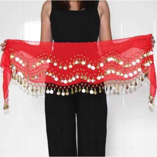 Dancewear Women Practice Clothing Triangle Hip Scarf Colorful Adjustable 128 Gold Coins Belly Dance
