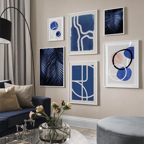 Dark Blue Canvas Painting Plant Leaves Posters and Prints Abstract Graphics Wall Pictures for Living Room Decoration Wall Art