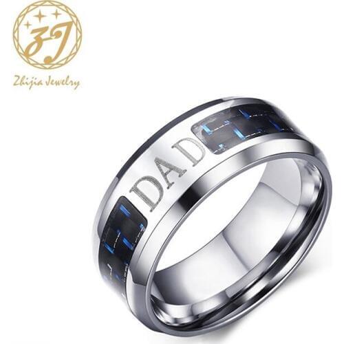 Zhijia Vintage DAD Tree Ring For Women Men Exquisite Stainless Steel Finger Ring Statement Wedding Jewelry Charm Gift
