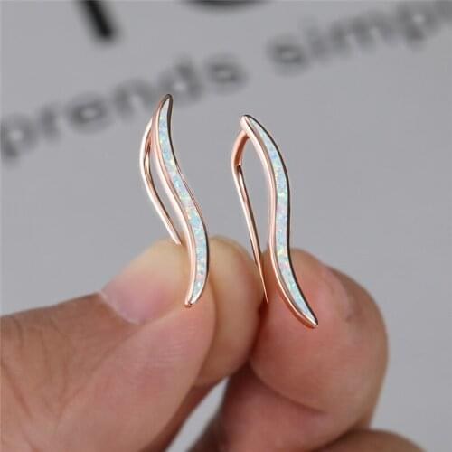 Vintage Rose Gold Silver Color Wedding Earrings Minimalist Geometric Stone Stud Earrings White Blue Fire Opal Earrings For Women