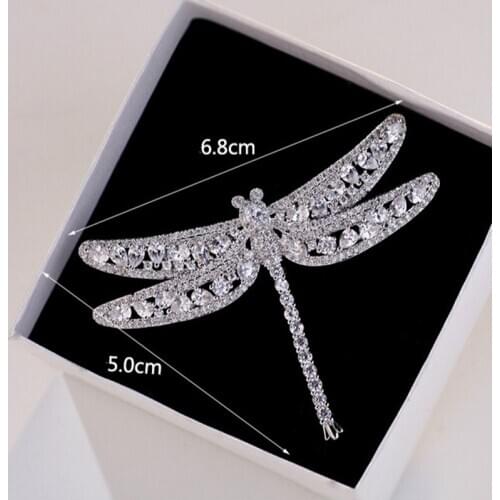 Stylish Big Dragonfly Sparkles Zircon Crystal Brooch Temperament Female Star Corsage Pin Accessories 180705-5