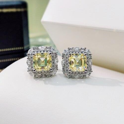 925 Tremella Earrings Retro Square SONA Stone Woman Earrings 7*7 Color Gemstone Engagement Earrings Woman Jewelry