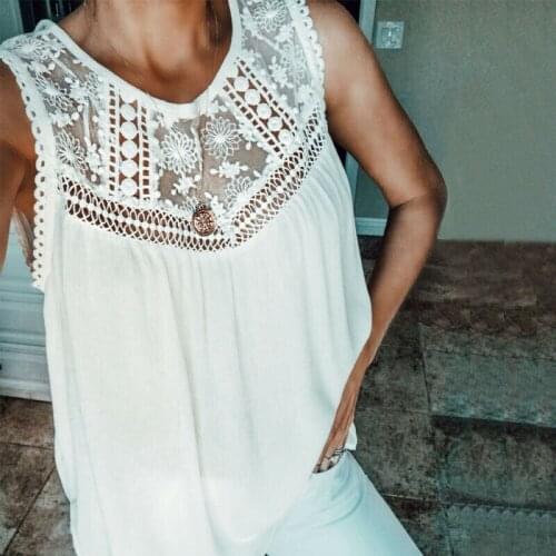 Women Lace Vest Sleeveless Loose Camisole Casual Tank Tops Ladies Summer T-Shirt White Tops Clothes