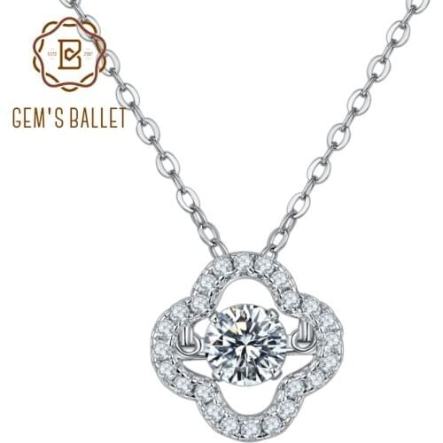 GEMS BALLET 925 Sterling Silver Womens Moissanite Jewelry 5.0mm D Color 0.5Ct Moissanite Diamond Clover Pendant Necklace
