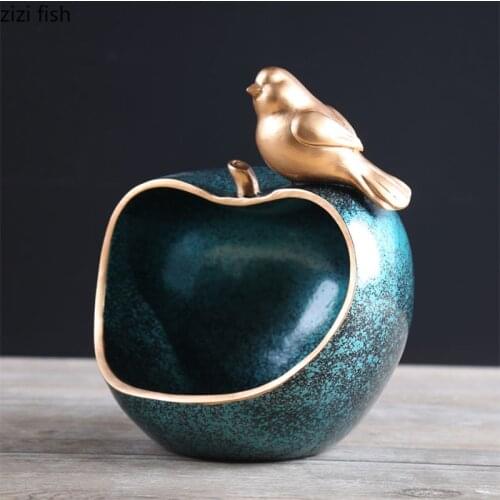 Golden Bird Apple Storage Ornaments Resin Animal Figurine Crafts Resin Figurines Desk Decor Home Decor Accessories Modern