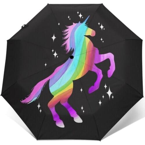 Sunny Umbrella Rainbow Unicorn Automatic folding portable men women umbrella Sunscreen rain Windproof beach parasol