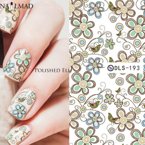 1 sheet NailMAD Blooming Flower Nail Transfer Stickers Fancy Water Decals Floral Bird Pattern Nail Art Sticker Deco DLS193