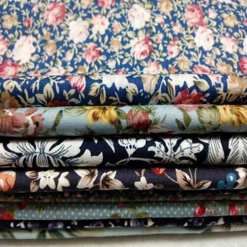 24x23cm 10pcs mixed royal blue flower poplin fabric bundle patchwork DIY Sewing textile home Deocration Doll Cloth
