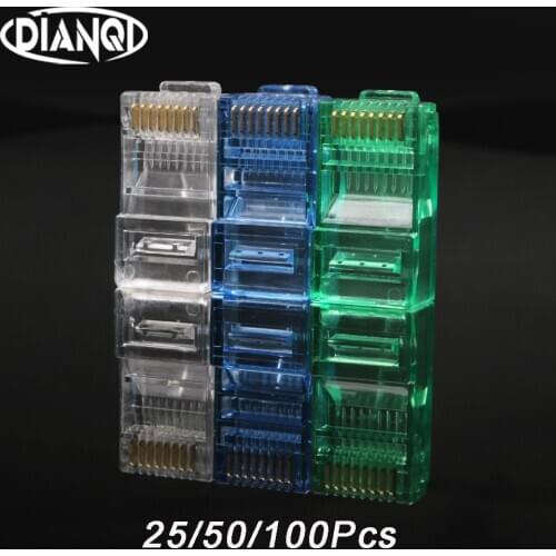 25/50/100Pcs Gold plated RJ45 Net Network Modular Plug Cat5 CAT5e Connector 8P8C utp Unshielded Modular Rj45 Plug NEW
