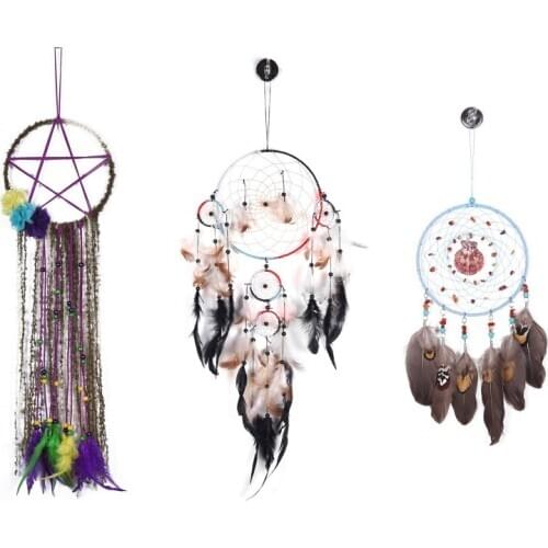 5 Rings Dream Catcher Handmade Feather Wall Hanging Dreamcatcher Ornament Decor