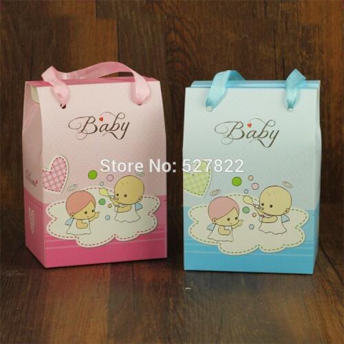 50 PCS Big SIZE 3 1/2" X 4 7/10" X 5 9/10" 2 Colors Pink and Bule Baby Shower Candy Gift Bag Party Favor Box Free Shipping