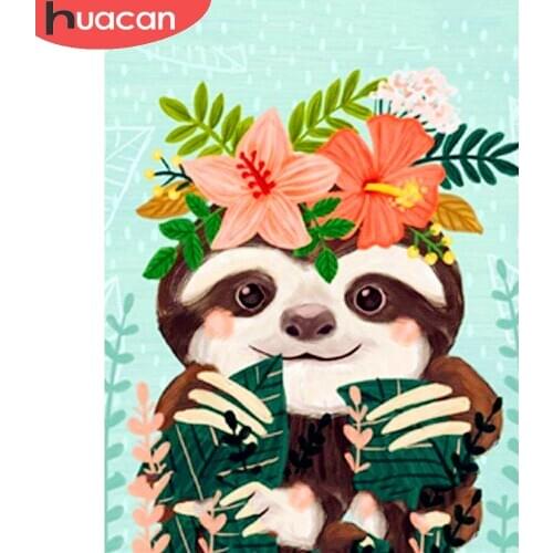 HUACAN Diamond Painting Sloth Decoration For Home Diamond Embroidery Mosaic Flowers Cross Stitch Diamond Art