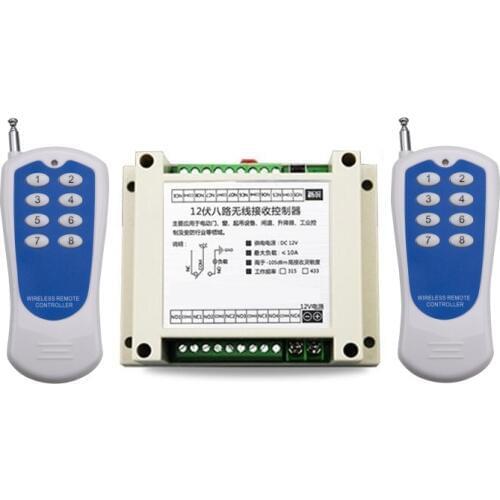 Strong stability DC 12V 8CH 10A RF Wireless Remote Control Switch remote control 2 transmitter +1 receiver Lamp / rolling door