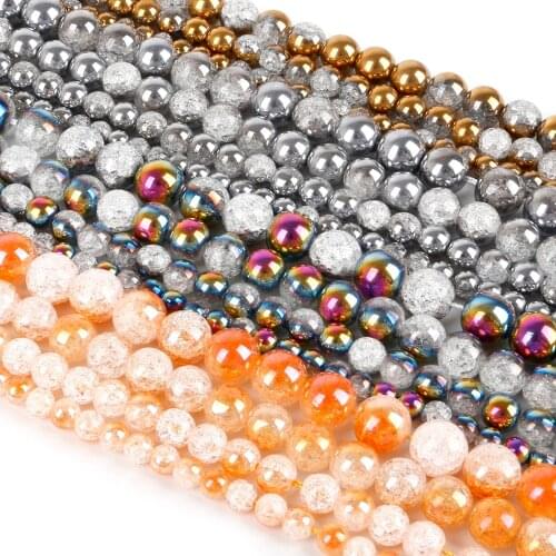6/8/10/12mm Gold Rhodium Snow Cracked Beads Crystal Glass Beads Loose Spacer Beads For Jewelry Making