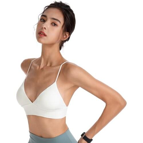 LUKITAS Women Sports Bras Push Up Wireless Deep V Nylon Padded Gym Jogging Running Workout Yoga Bralette Underwear Fitness Top