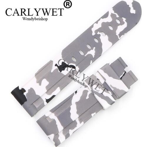 CARLYWET 24mm Camo White Waterproof Silicone Rubber Replacement Wrist Watch Band Strap Belt Without buckle For Luminor