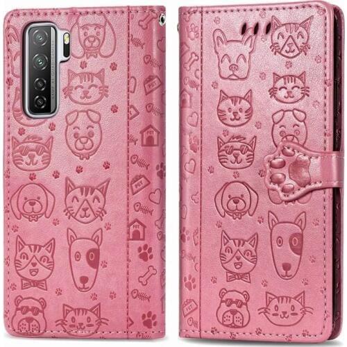 10pcs Cute Cat Dog PU Leather Wallet Card Pocket Magnetic Flip Phone Case Cover for HUAWEI P Smart 2020 Y8P Y8S Y6P Nova7 Pro SE