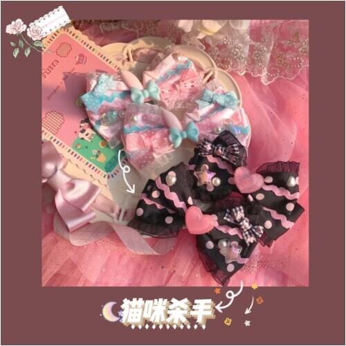 Colored small lace bow hairpin cute Lolita hand-made edge clip Japanese Harajuku