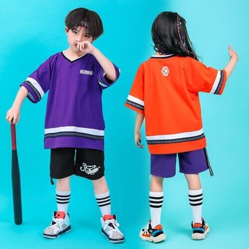 Girls Boys Ballroom Dancing Costumes for Kids Jazz Hip Hop Dance Clothes Loose T Shirt Tops Performance Shows Wear Jogger Pants