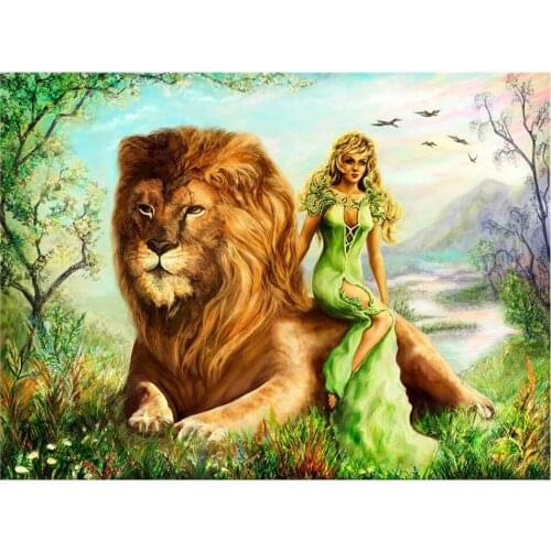 Diamond painting beauty and lion full round diamond embroidery 5d diy cross stitch mosaic picture of rhinestone home decor
