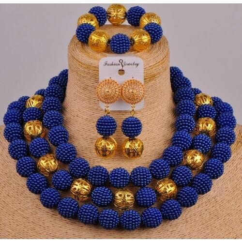 Royal blue costume necklace african set african wedding beads jewelry set costume necklace women nigerian wedding set ZZ23