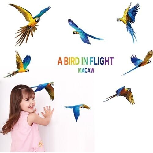 Colorful Parrot Birds Wall Sticker Macaw Magpie Home Decoration Wall Decals for Kids Room Bedroom Dream Fly Sticker Animal Gifts
