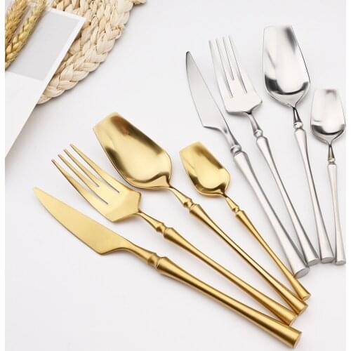 Matte Polishing Silver Cutlery Set Fork Spoon Knife 304 Stainless Steel Dinner Dinnerware Set Teapoons Flatware Set Dropshipping