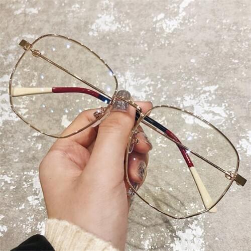 Fashion Anti-Blue Glasses Retro Clear Lens Glasseses Alloy Oversize Frame Eyewear Myopia Frames