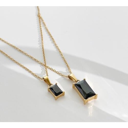 Monlansher Classy 2-layer Chain Black CZ Stone Pendant Necklace Titanium Steel Thin Chain Necklaces Minimalist Necklaces Jewelry