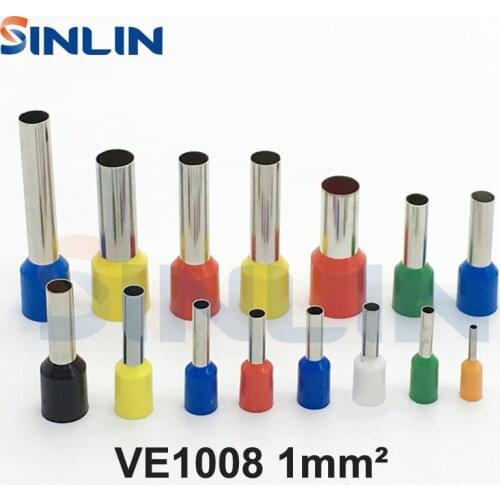1000pcs/lot Crimp Terminal VE1008 tube pre insulating terminal Bootlace Ferrules AWG18 1.0mm^2 Brass