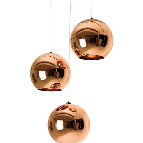 Nodic Rose Golden Plated Polished Glass Ball Cord Hanging E27 Socket Pendant Light for Living Room Bedroom Loft Bar Cafe