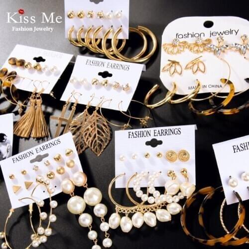 Kissme Bohemia Acrylic Tassel Earrings For Women Vintage Drop Earrings Set Imitation Pearl Big Dangle Brincos 2020 Fashion Jewel
