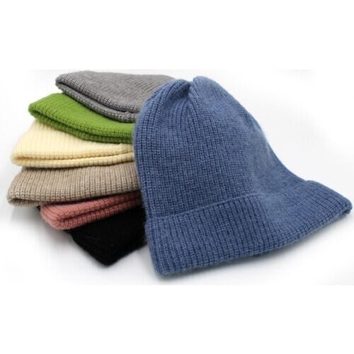 New simple Rabbit fur Beanie Hat for Women Winter Skullies Warm wool Cap Gorros Female Cap