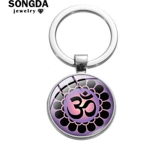 SONGDA Mandala Indian Yoga OM Symbol Art Photo Keychain Buddhism Zen Meditation Spirit Key Chain Handmade Glass Cabochon Jewelry