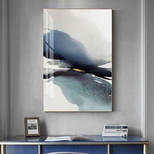 Modern Ink Abstract Canvas Painting Blue Watercolor Posters and Prints Nordic Wall Art Picture for Living Room Bedroom Decor